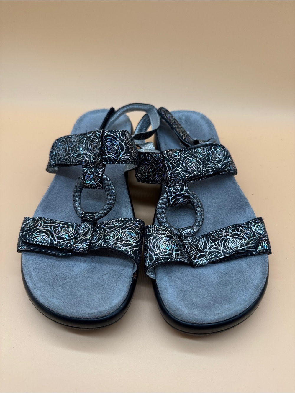 Alegria Black Floral-Accented Comfort Sandals